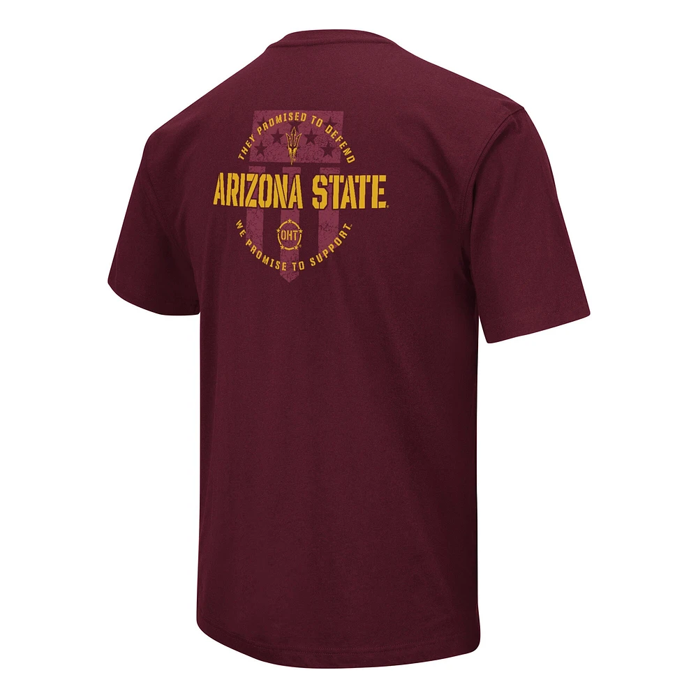 T-shirt d'appréciation militaire Colosseum Maroon Arizona State Sun Devils OHT pour homme