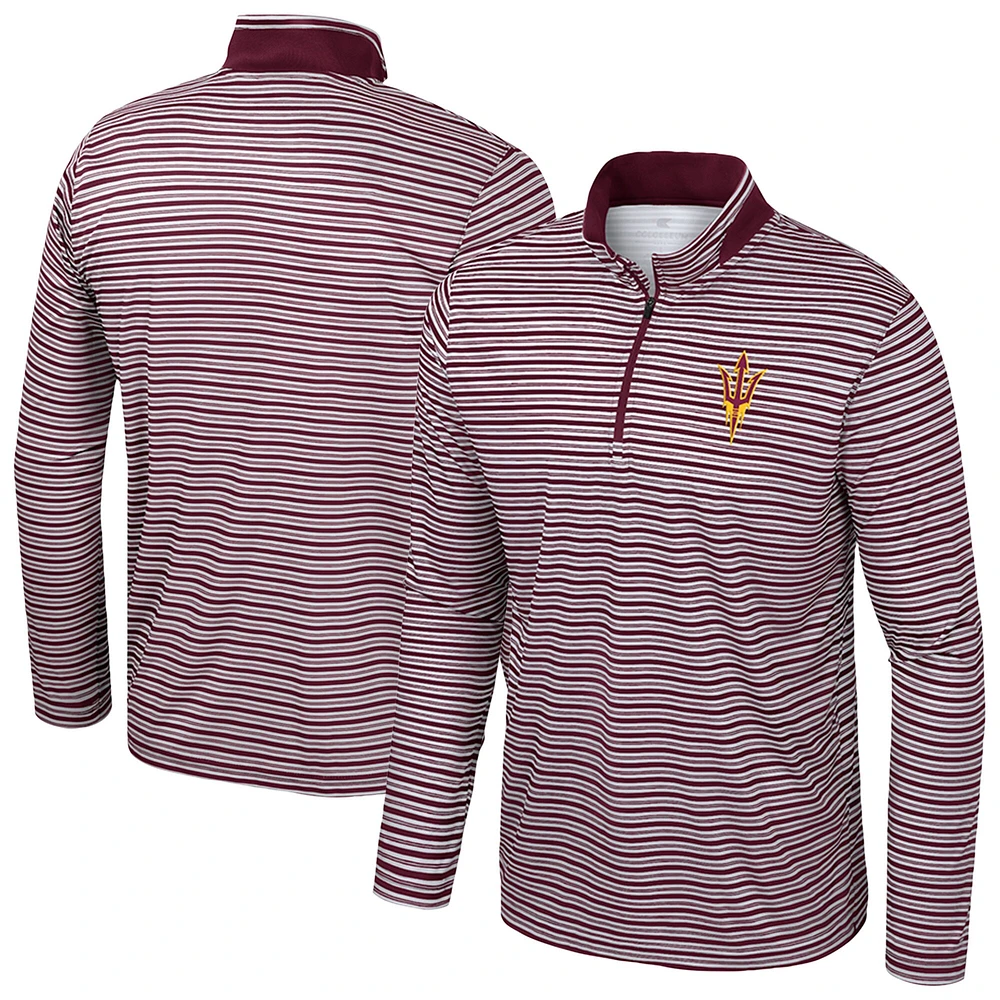 Haut rayé à glissière quart de tour pour homme Colosseum Maroon Arizona State Sun Devils
