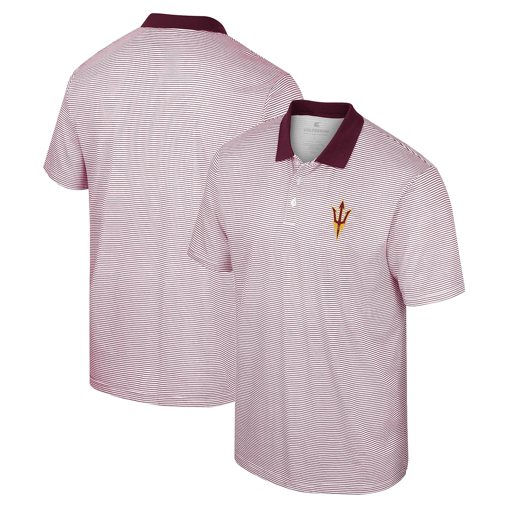 Men's Colosseum White/Maroon Arizona State Sun Devils Print Stripe Polo