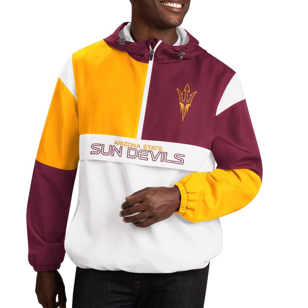 Men's G-III Sports by Carl Banks White/Maroon Arizona State Sun Devils Fair Catch Half-Zip Anorak Jacket