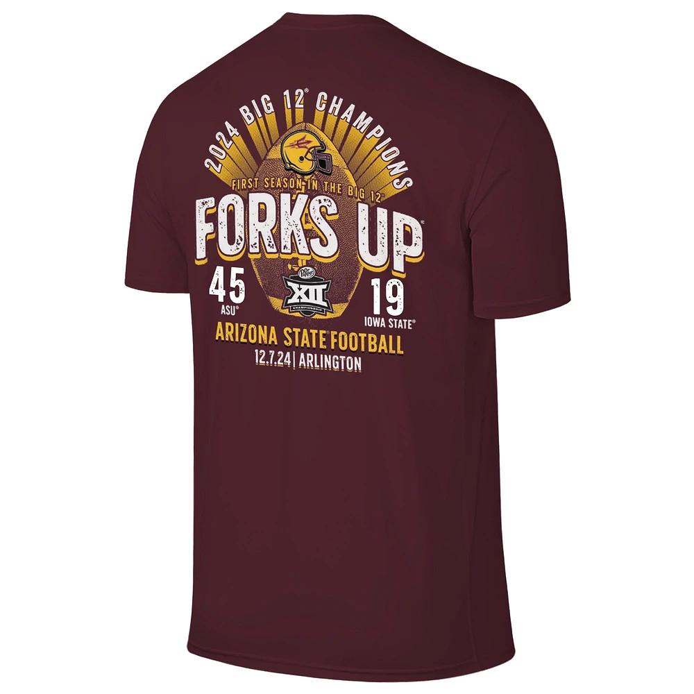 Men's Maroon Arizona State Sun Devils 2024 Big 12 Football Conference Champions Score T-Shirt