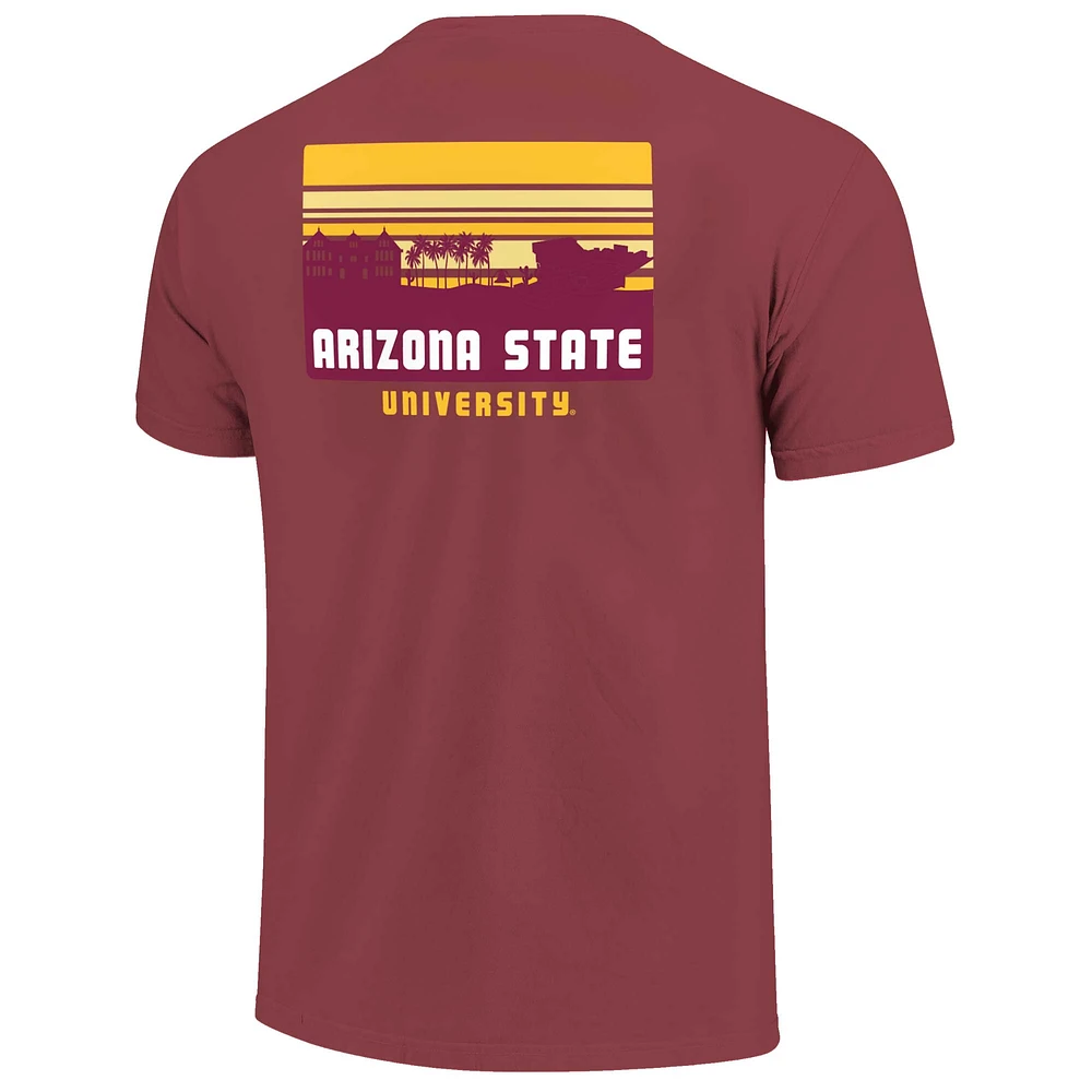 Men's Maroon Arizona State Sun Devils Striped Campus Skyline T-Shirt