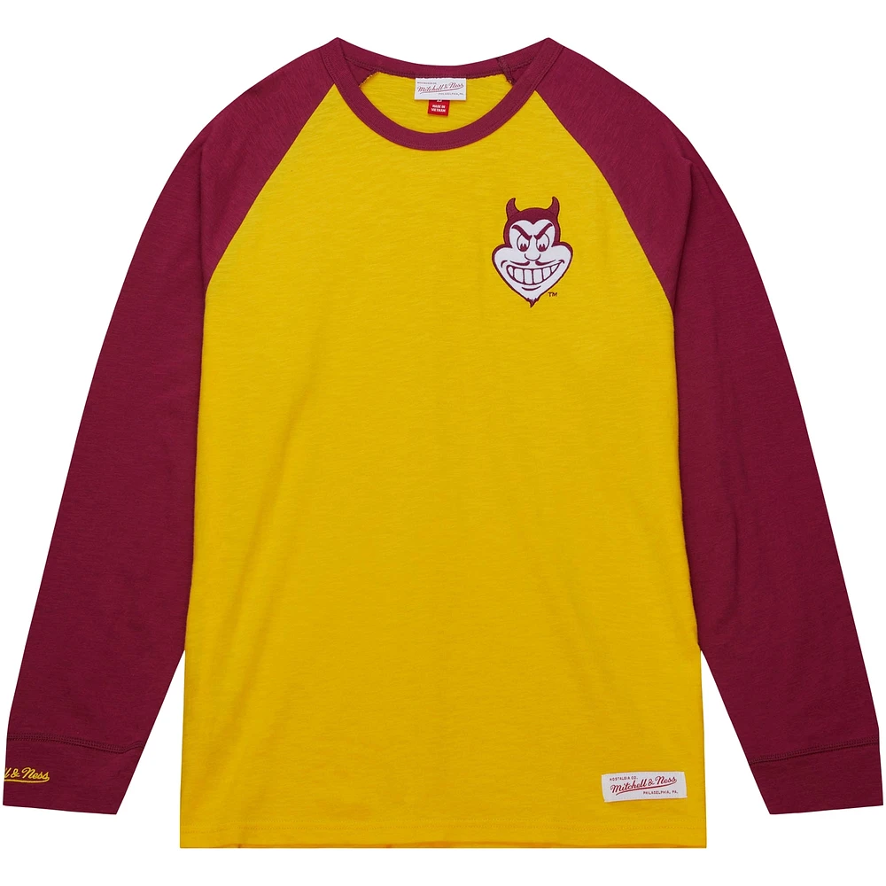 Men's Mitchell & Ness Gold Arizona State Sun Devils Legendary Slub Raglan Long Sleeve T-Shirt