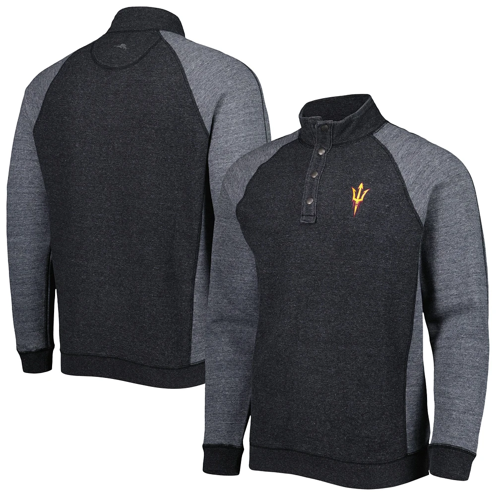 Men's Tommy Bahama Black Arizona State Sun Devils Sport Scrimmage Snap Mock Neck Raglan Button-Up Jacket