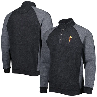 Men's Tommy Bahama Black Arizona State Sun Devils Sport Scrimmage Snap Mock Neck Raglan Button-Up Jacket