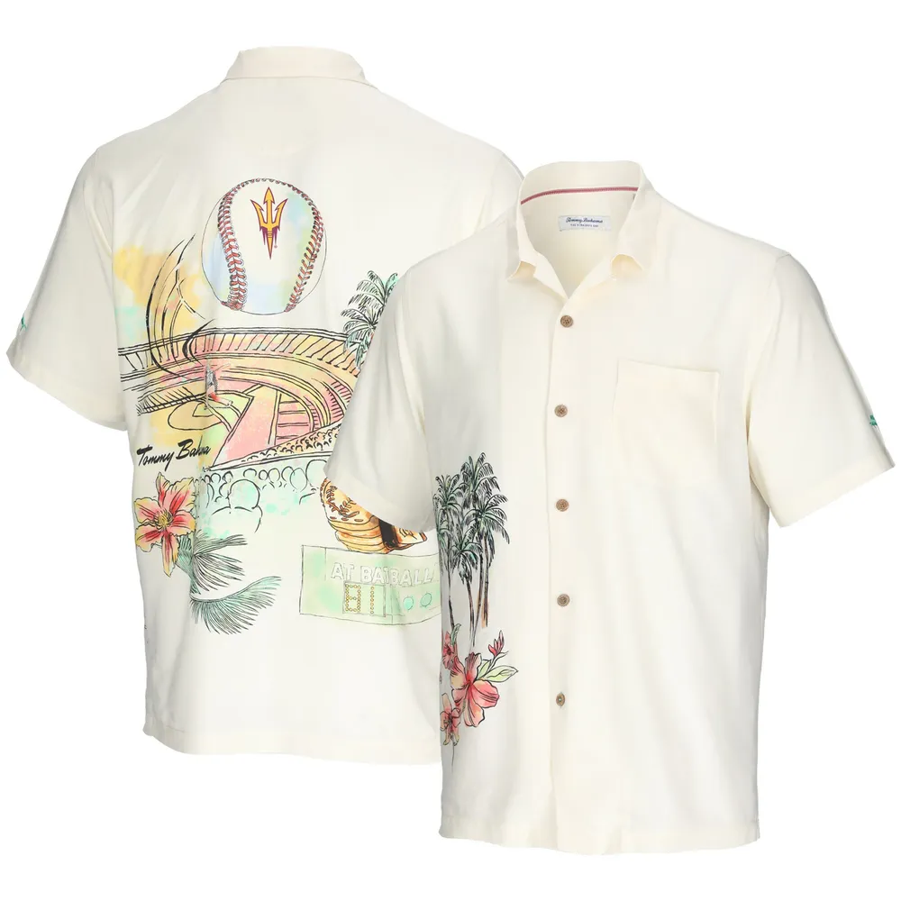 Chemise boutonnée Tommy Bahama Arizona State Sun Devils Paradise Fly Ball Camp crème pour homme