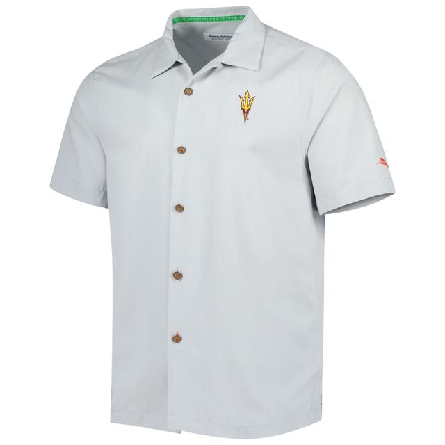 Chemise boutonnée pour homme Tommy Bahama Grey Arizona State Sun Devils Coconut Point Frondly Fan Camp IslandZone