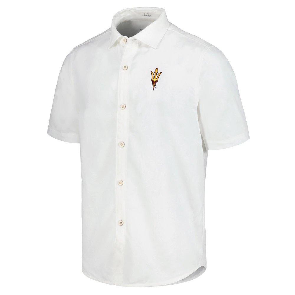 Men's Tommy Bahama White Arizona State Sun Devils Coconut Point Palm Vista IslandZone Camp Button-Up Shirt