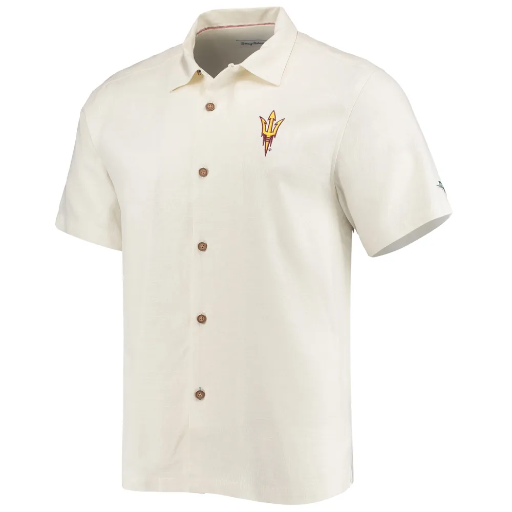 Chemise boutonnée Tommy Bahama pour hommes, Arizona State Sun Devils, Run Like You Stole It Camp, blanche