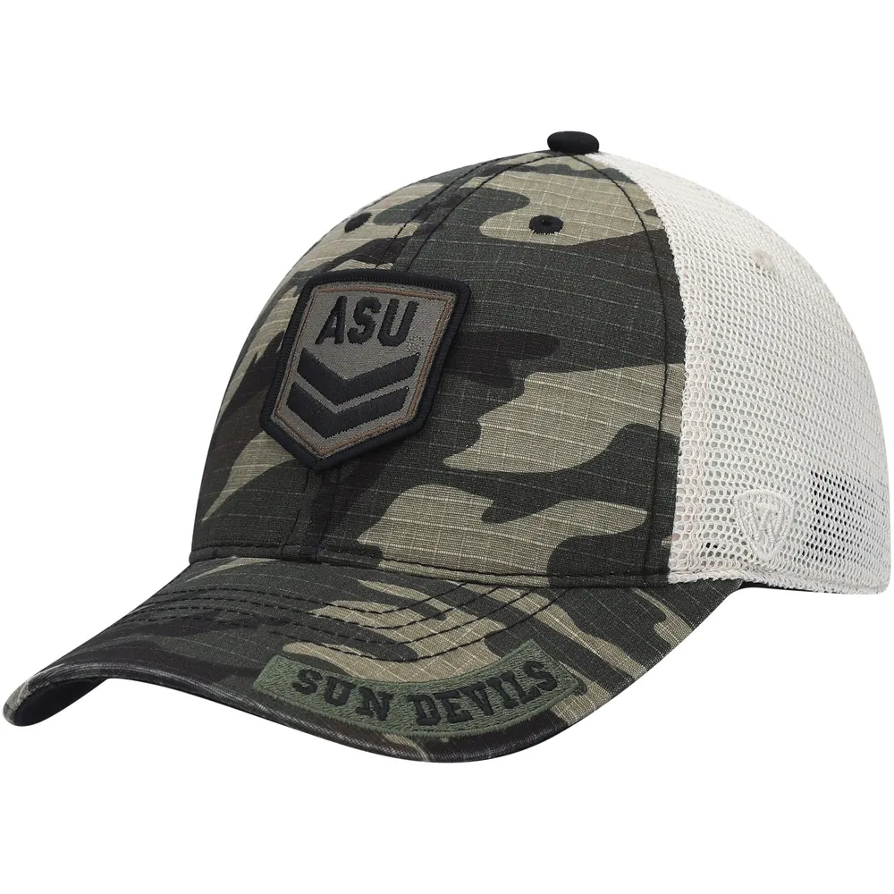 Casquette ajustable pour hommes Top of the World Camo/Crème Arizona State Sun Devils OHT Military Appreciation Shield Trucker