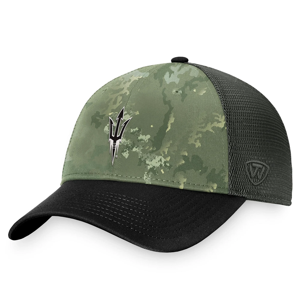 Men's Top of the World Hunter Green/Gray Arizona State Sun Devils OHT Military Appreciation Unit Trucker Adjustable Hat