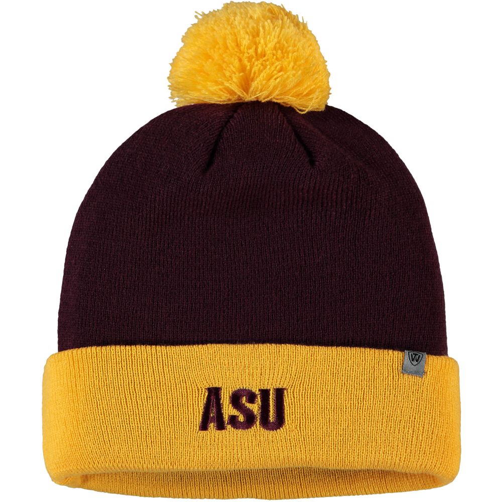 Men's Top of the World Maroon/Gold Arizona State Sun Devils Core 2-Tone Cuffed Knit Hat with Pom