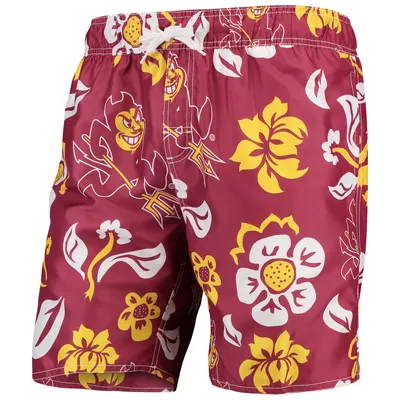 Arizona State Sun Devils Wes & Willy Floral Volley Swim Trunks - Maroon