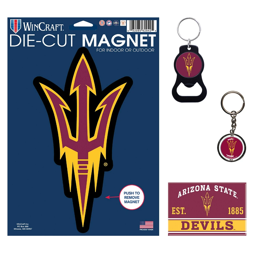 WinCraft Arizona State Sun Devils 4-Pack Key Rings and Magnets Set