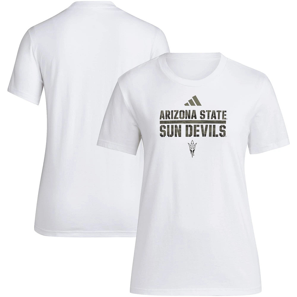 T-shirt d'avant-match adidas AEROREADY Military Appreciation pour femmes, blanc, Arizona State Sun Devils