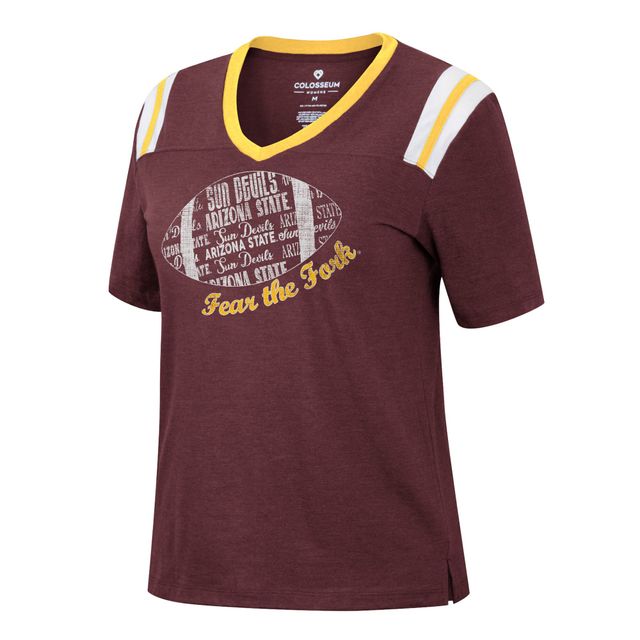 Colosseum Heathered Maroon Arizona State Sun Devils 15 Min Early Football T-shirt à col en V pour femme