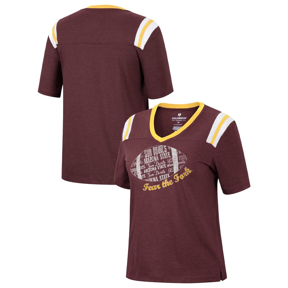 Women's Colosseum Heathered Maroon Arizona State Sun Devils 15 Min Early Football V-Neck T-Shirt