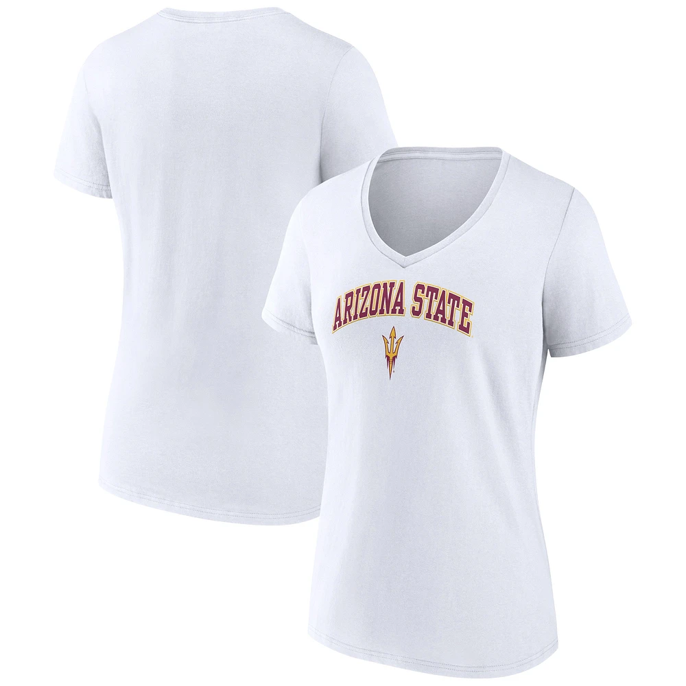 T-shirt à col en V blanc pour femmes Fanatics Arizona State Sun Devils Campus