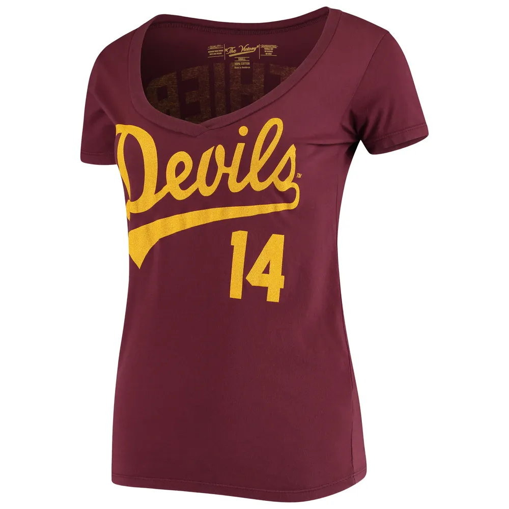 Women's Original Retro Brand Andre Ethier Maroon Arizona State Sun Devils Name & Number V-Neck T-Shirt