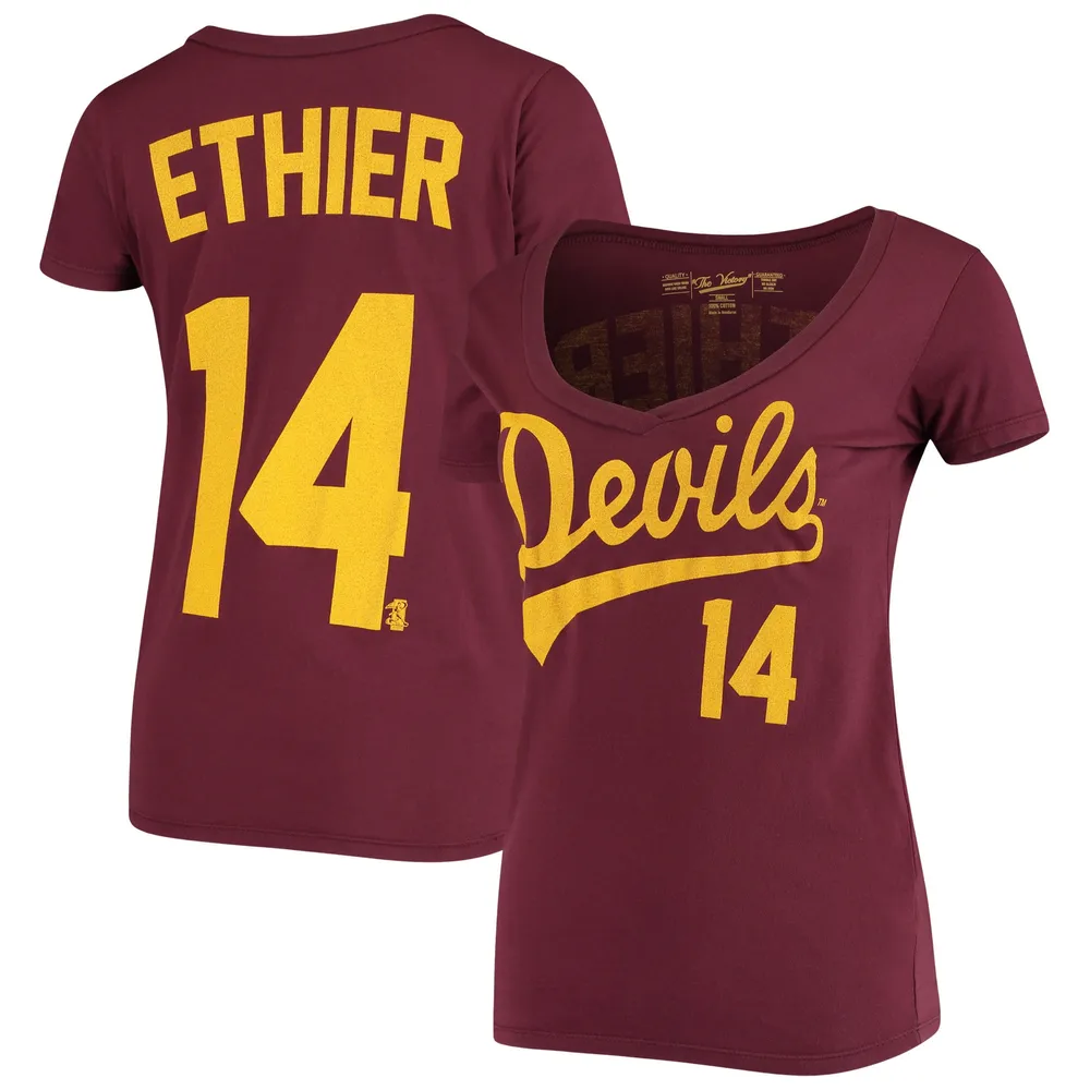 T-shirt Femme Original Rétro Marques Andre Ethier Maroon Arizona State Sun Devils Name & Number