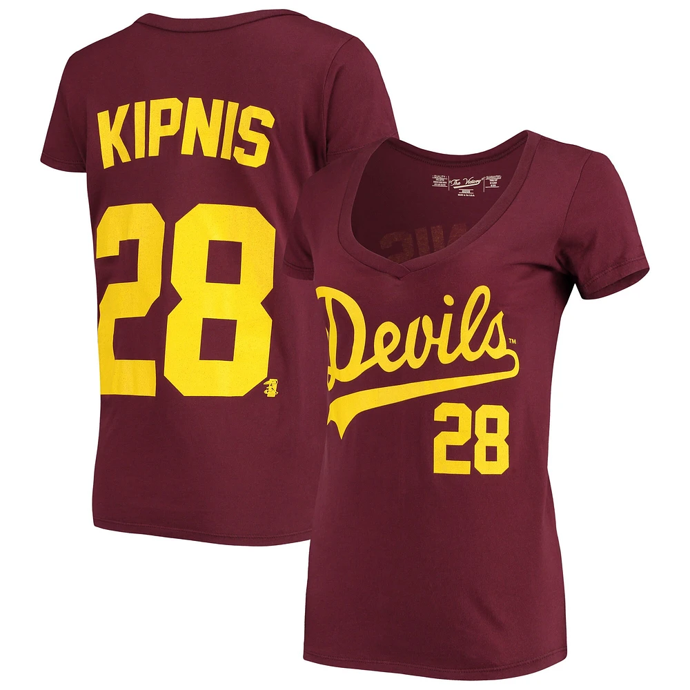 Marques Rétro originale pour femmes Jason Kipnis Maroon Arizona State Sun Devils Nom et numéro T-shirt d'équipe à col en V