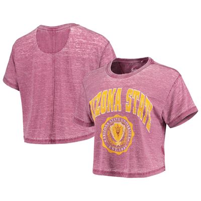 Women's Pressbox Maroon Arizona State Sun Devils Edith Vintage Burnout Crop T-Shirt