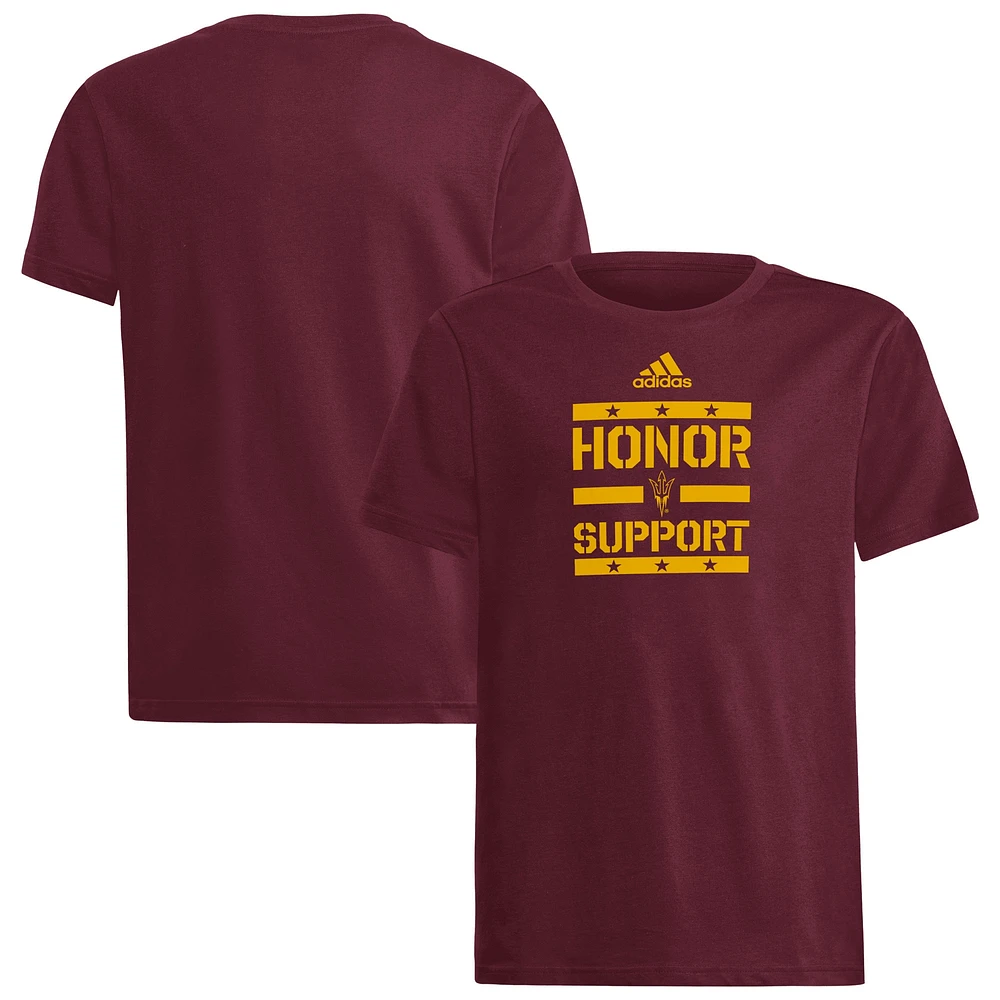 T-shirt de soutien Honor Bordeaux adidas pour jeunes Arizona State Sun Devils