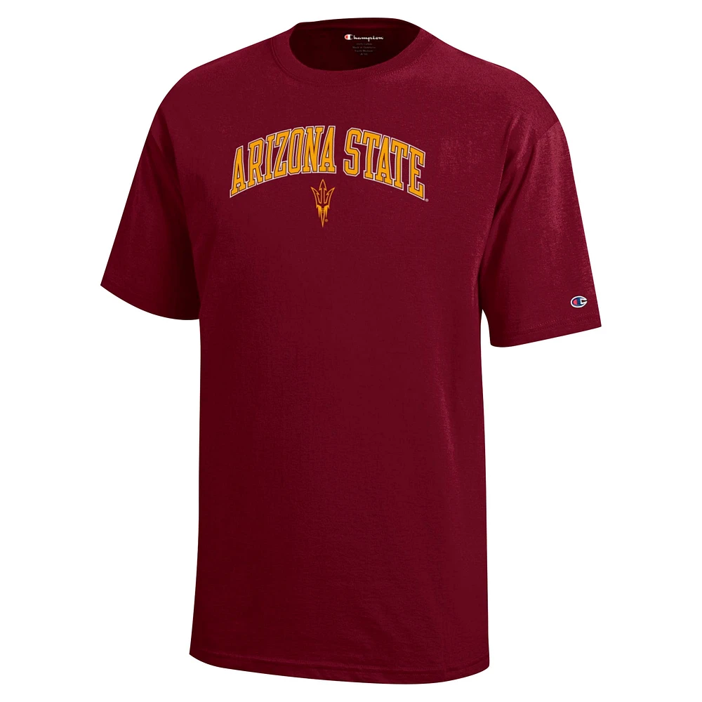 Youth Champion Maroon Arizona State Sun Devils Arch Over Logo T-Shirt