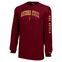 Youth Champion Maroon Arizona State Sun Devils Distressed Arch Over Logo Long Sleeve T-Shirt