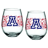 Lot de deux verres à pied sans pied Arizona Wildcats de 15 oz. à motif floral