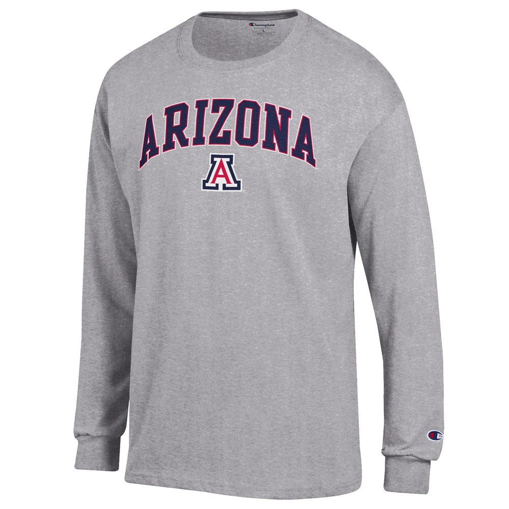 T-shirt à manches longues pour homme Champion Heather Grey Arizona Wildcats Arch Over Logo