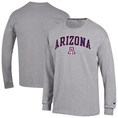 T-shirt à manches longues pour homme Champion Heather Grey Arizona Wildcats Arch Over Logo