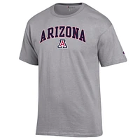 T-shirt Champion Heather Grey pour homme avec logo Arch Over des Arizona Wildcats