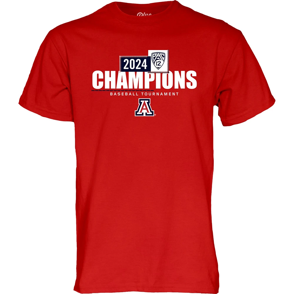 T-shirt pour hommes, bleu 84 rouge, Arizona Wildcats 2024 Pac-12, tournoi de conférence baseball, champions du vestiaire