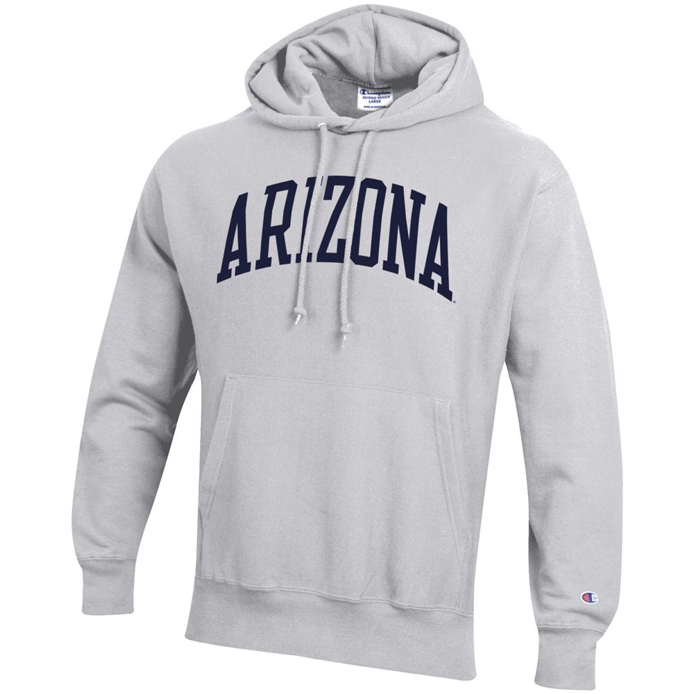 Men's Champion Heathered Gray Arizona Wildcats Team Arch Reverse Weave Pullover Hoodie