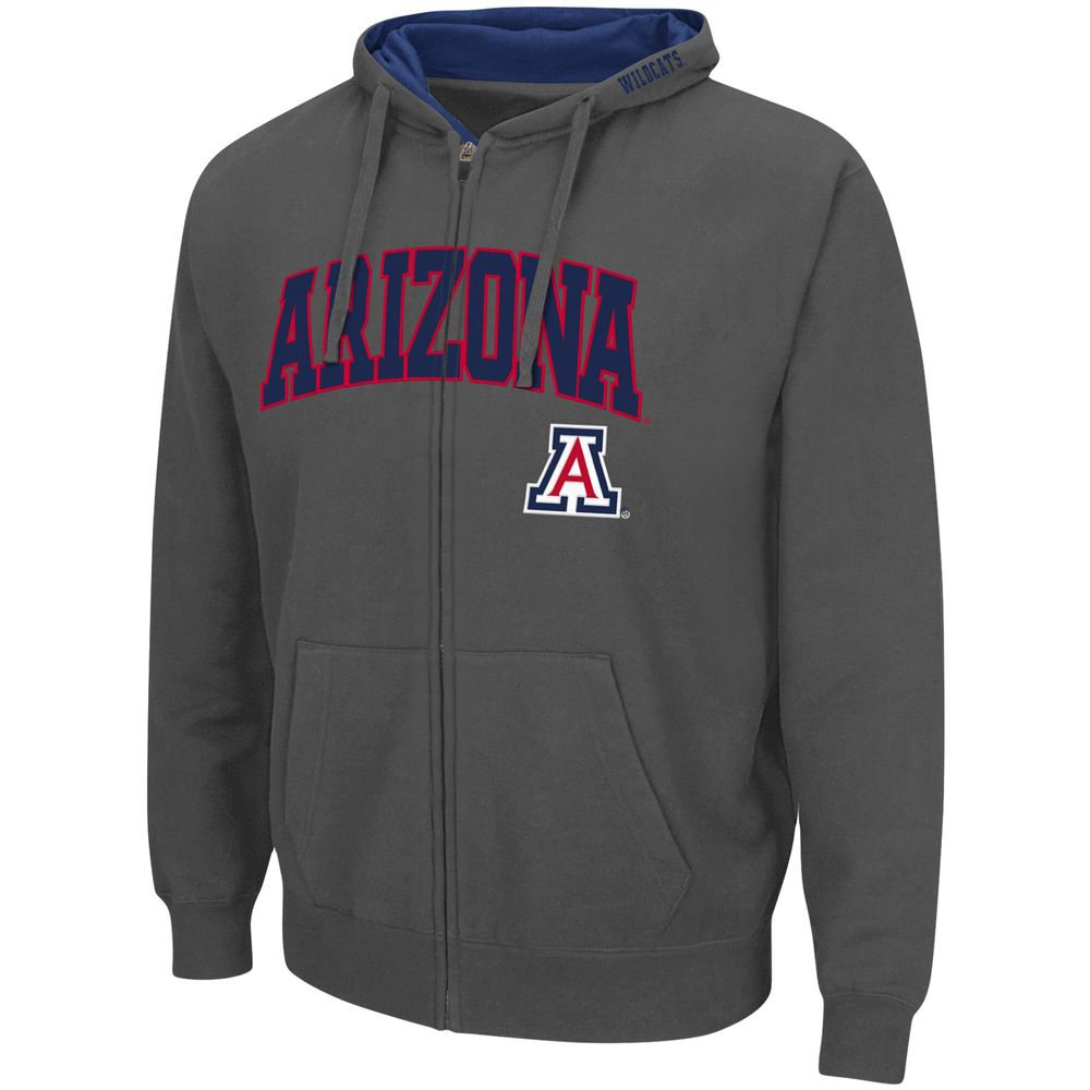 Men's Colosseum Charcoal Arizona Wildcats Arch & Logo 3.0 Full-Zip Hoodie