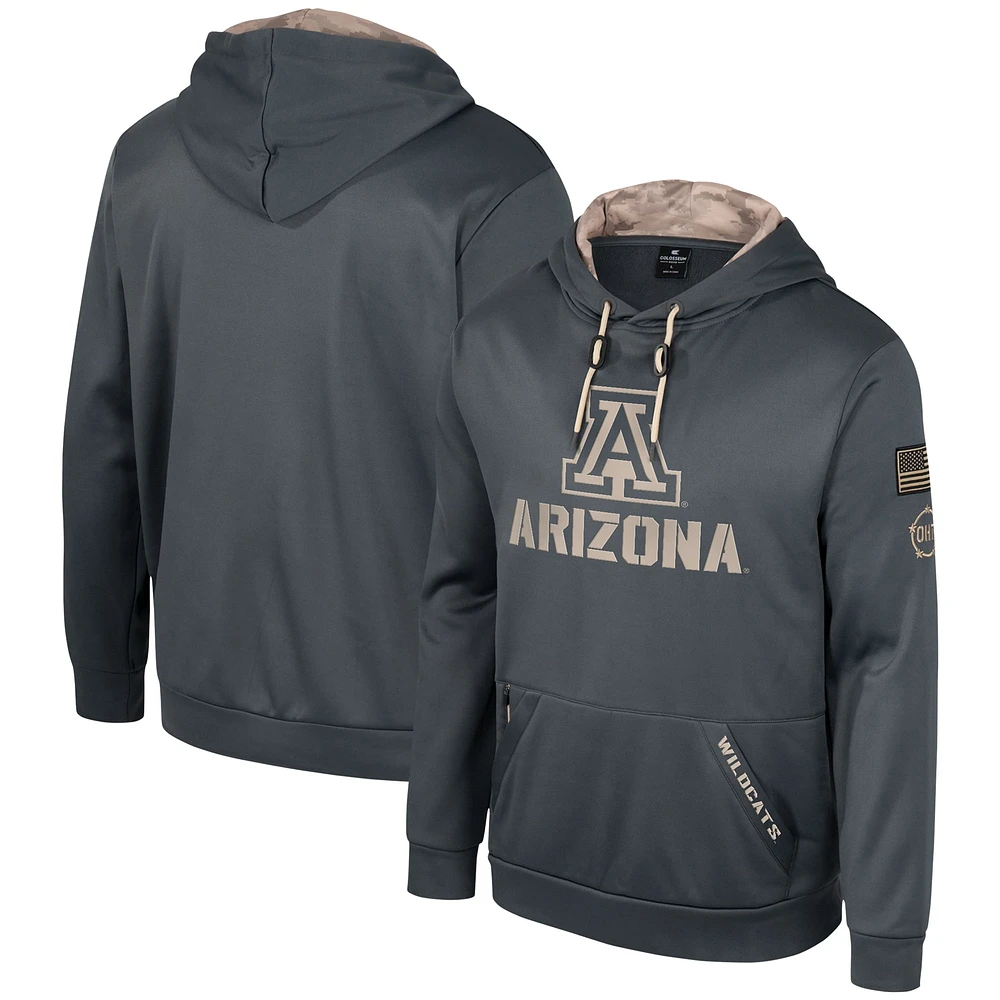 Chandail à capuchon d'appréciation militaire OHT Colosseum Charcoal pour hommes des Wildcats de l'Arizona