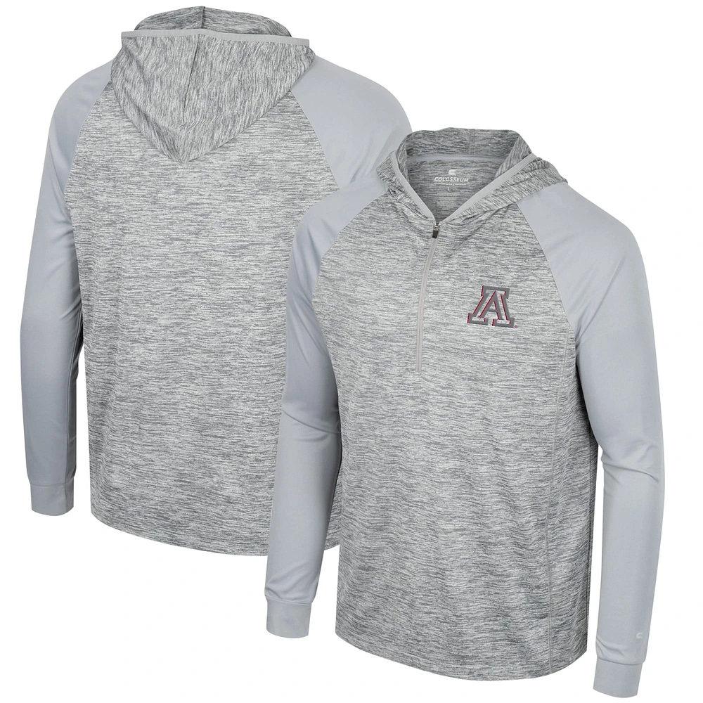 Men's Colosseum Gray Arizona Wildcats Cybernetic Raglan Quarter-Zip Hooded Top