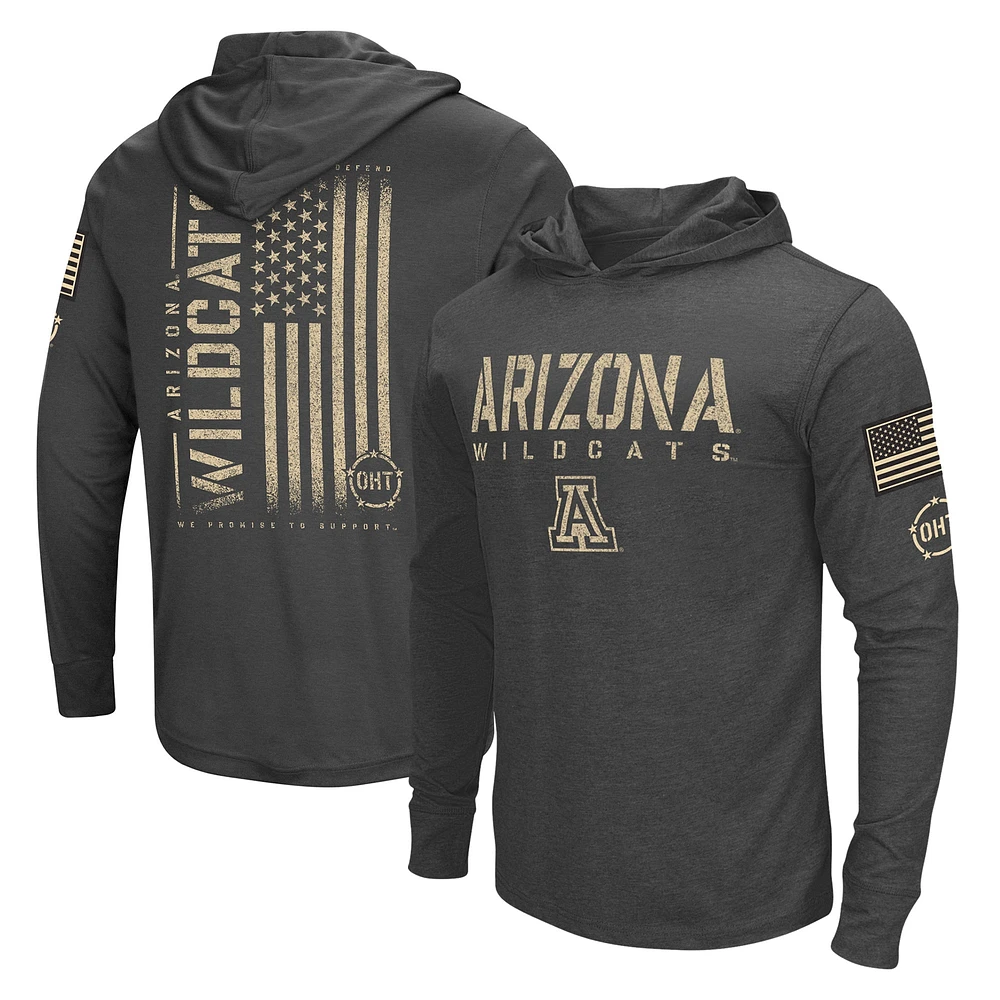 T-shirt à capuche manches longues pour hommes Colosseum Heather Black Arizona Wildcats Team OHT Military Appréciation