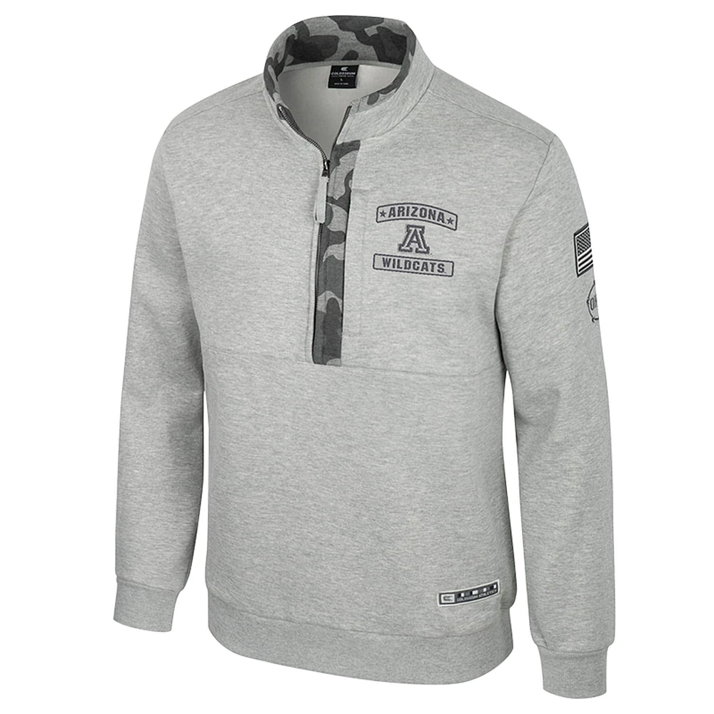 Men's Colosseum Heather Gray Arizona Wildcats OORAH OHT Military Appreciation Fleece Quarter-Zip Jacket