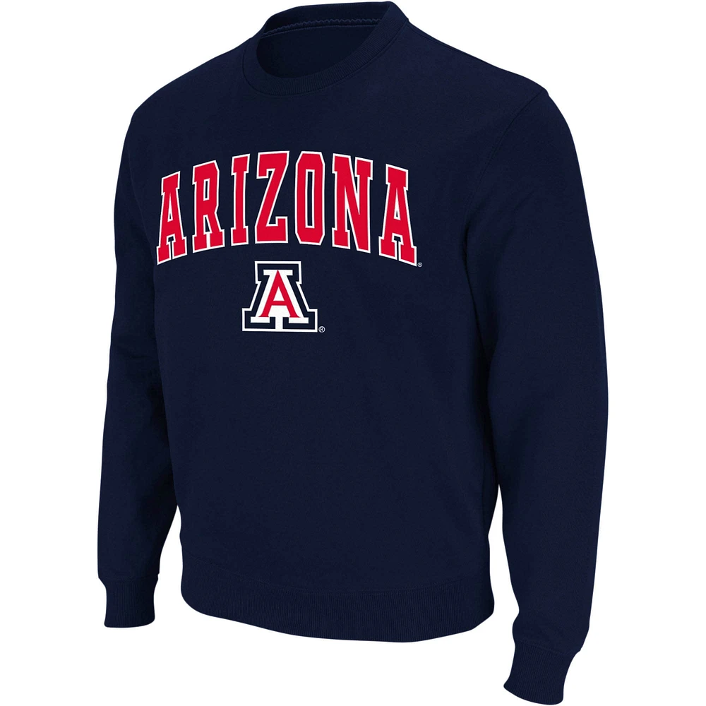 Men's Colosseum Navy Arizona Wildcats Arch & Logo Crew Neck Sweatshirt