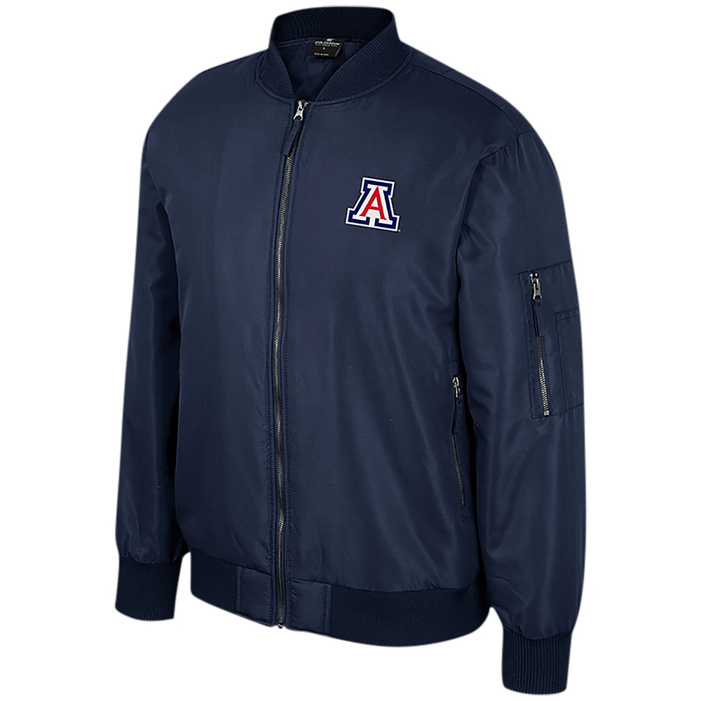 Blouson aviateur entièrement zippé Colosseum bleu marine pour hommes des Wildcats de l'Arizona