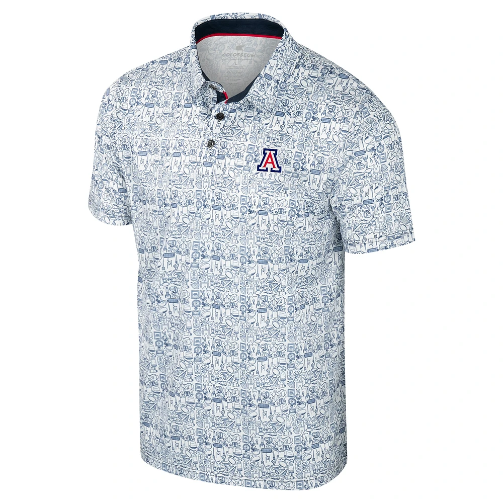 Colosseum Navy pour hommes, Arizona Wildcats, c'est l'heure ! Polo imprimé sur toute la surface