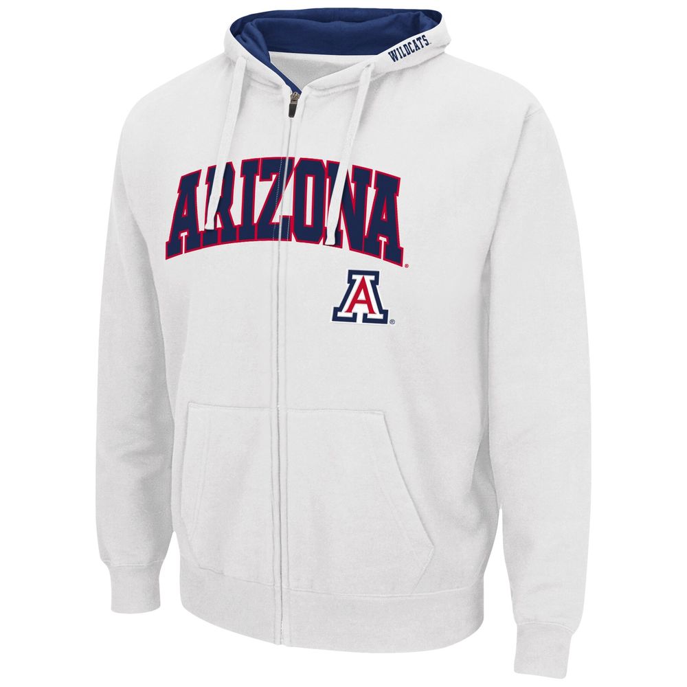 Men's Colosseum White Arizona Wildcats Arch & Logo 3.0 Full-Zip Hoodie