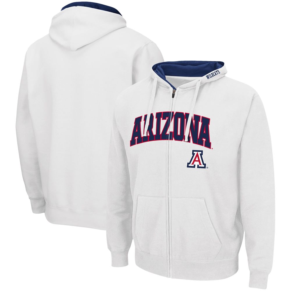 Men's Colosseum White Arizona Wildcats Arch & Logo 3.0 Full-Zip Hoodie