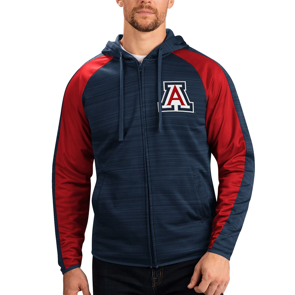 Veste de survêtement à capuche avec fermeture glissière pleine longueur raglan Wildcats l'Arizona G-III Sports by Carl Banks pour homme, bleu marine