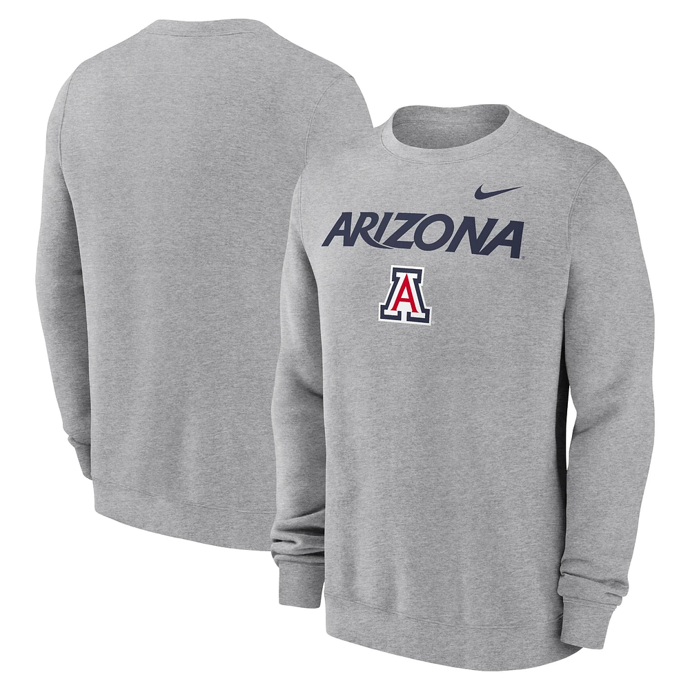 Men's Nike Heather Gray Arizona Wildcats Primetime Primary Stack Pullover Sweatshirt