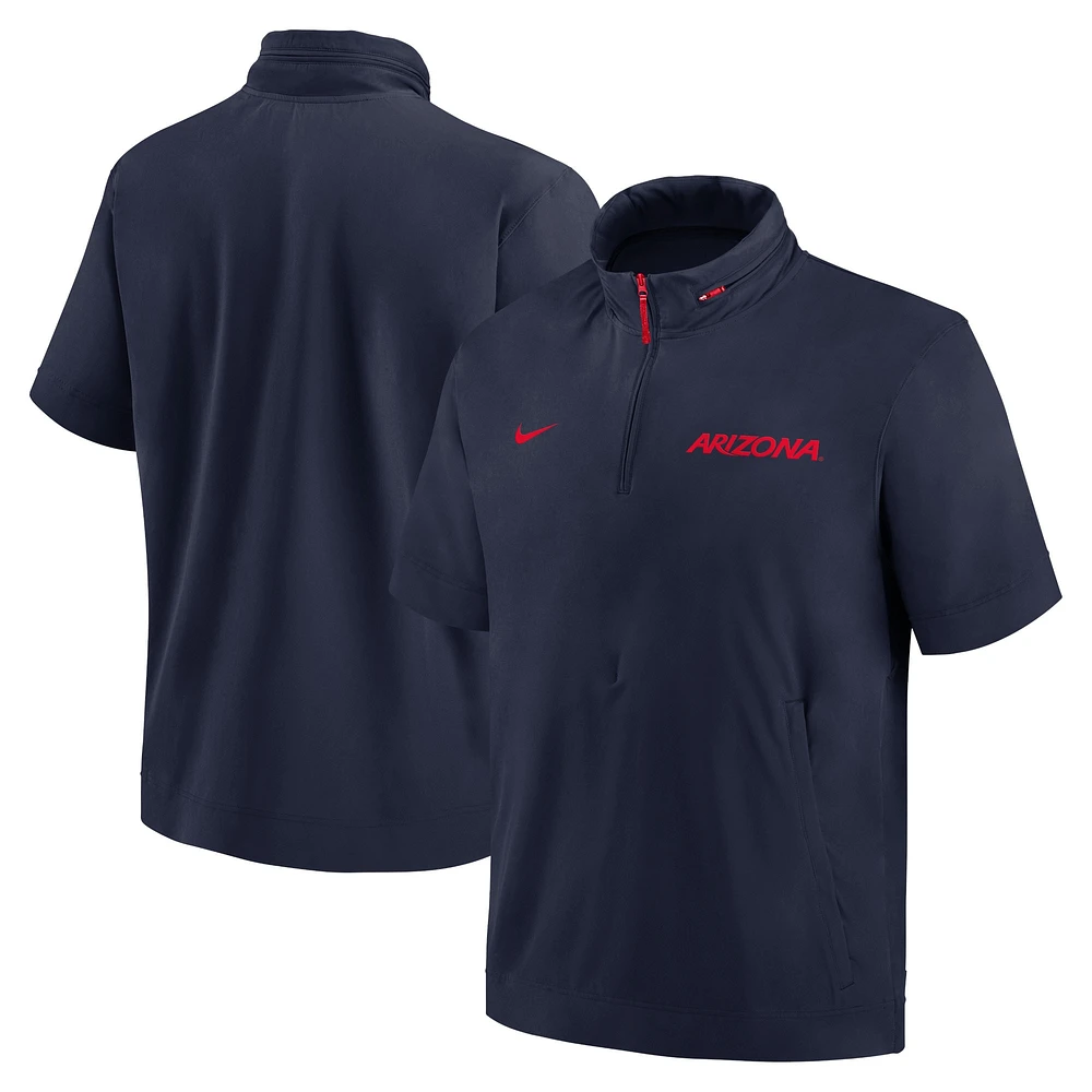 Men's Nike Navy Arizona Wildcats 2024 Sideline Coach Short Sleeve Half-Zip Hoodie Jacket