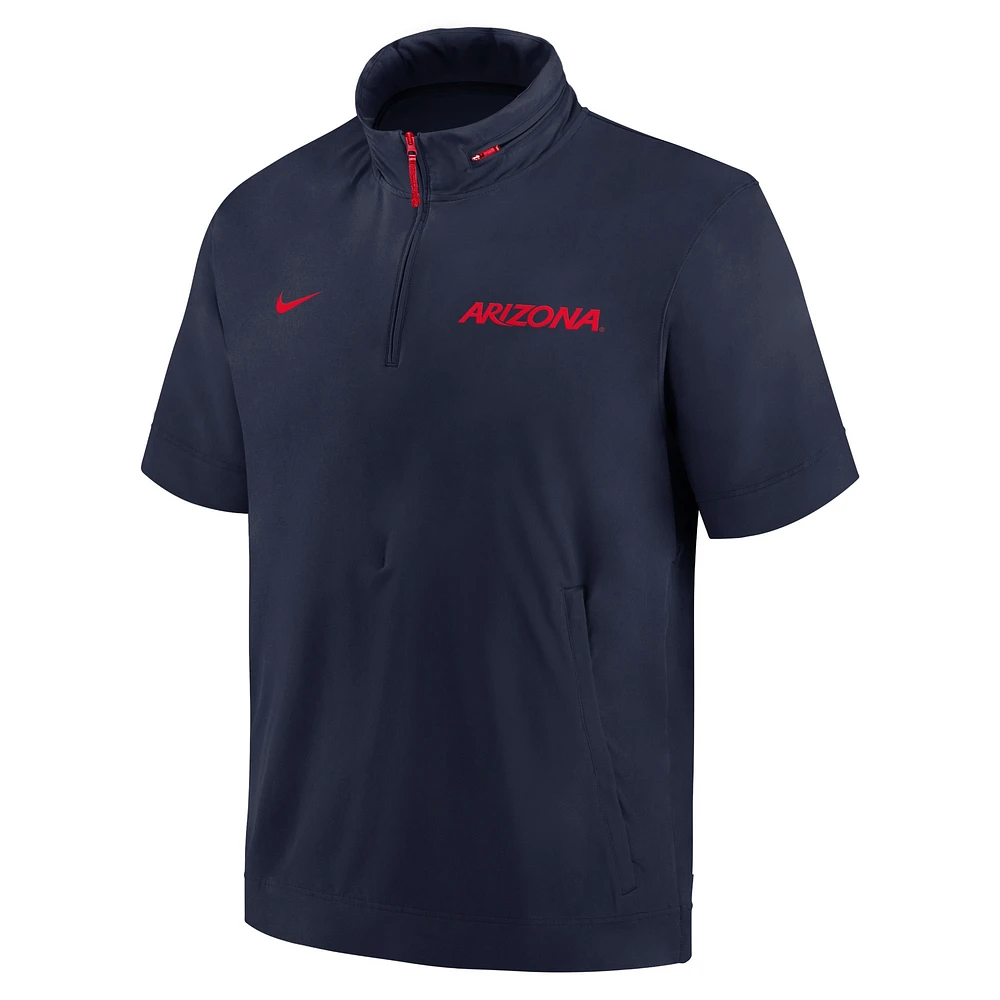 Men's Nike Navy Arizona Wildcats 2024 Sideline Coach Short Sleeve Half-Zip Hoodie Jacket