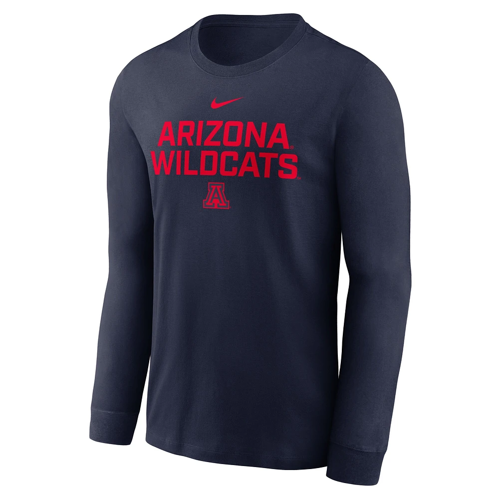T-shirt Nike bleu marine Arizona Wildcats 2025 Sideline Performance à manches longues pour homme